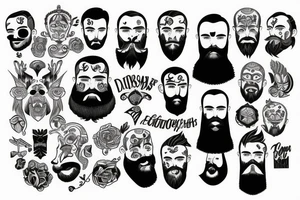 Bearded man standing full body tattoo idea