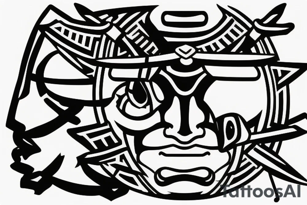 samurai mask cut in half by a kunai tattoo idea