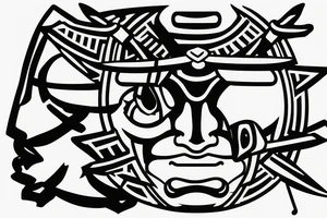 samurai mask cut in half by a kunai tattoo idea