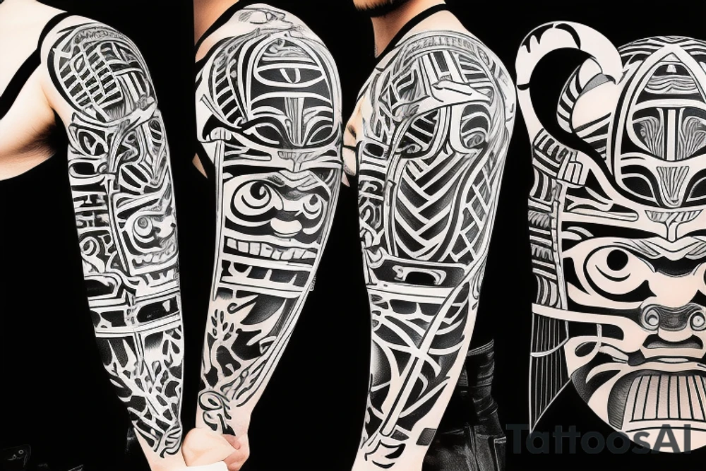 samurai mask cut in half by a kunai tattoo idea