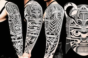 samurai mask cut in half by a kunai tattoo idea