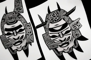 samurai mask cut in half by a kunai tattoo idea