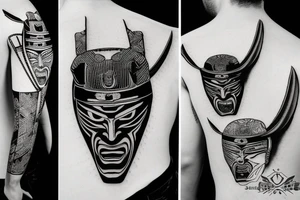 samurai mask cut in half by a kunai tattoo idea