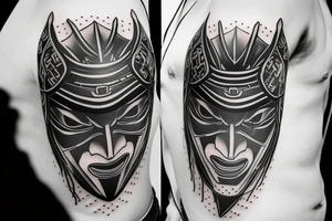 samurai mask cut in half by a kunai tattoo idea