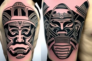 samurai mask cut in half by a kunai tattoo idea