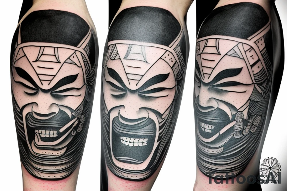 samurai mask cut in half by a kunai tattoo idea