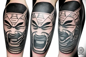samurai mask cut in half by a kunai tattoo idea