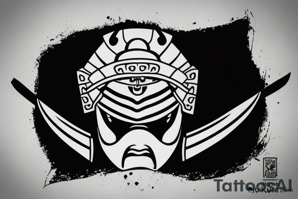 samurai mask cut in half by a kunai tattoo idea