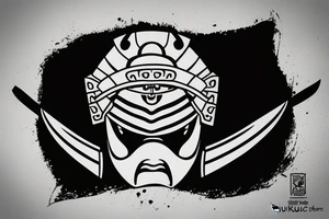 samurai mask cut in half by a kunai tattoo idea