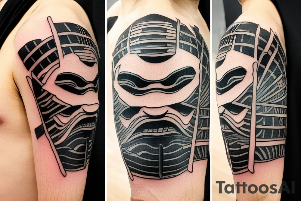 samurai mask cut in half by a kunai tattoo idea