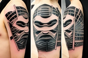 samurai mask cut in half by a kunai tattoo idea