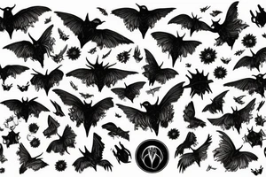 mysterious gloomy night sky with gothic moths and ravens carrying spirit to underworld tattoo idea