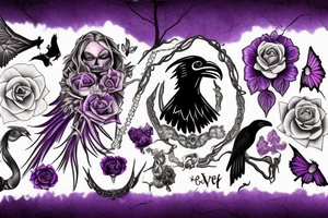 memorial for female that liked the color purple, ravens, gothic moths and 666 tattoo idea