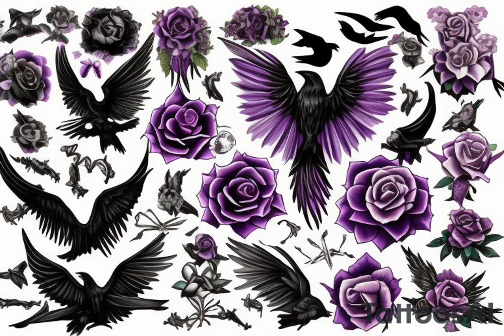 memorial for female that liked the color purple, ravens, gothic moths and 666 tattoo idea