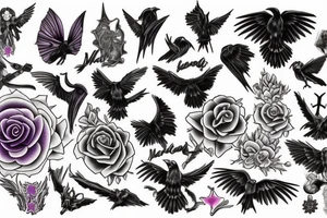 memorial for female that liked the color purple, ravens, gothic moths and 666 tattoo idea