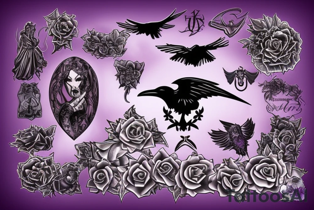 memorial for female that liked the color purple, ravens, gothic moths and 666 tattoo idea