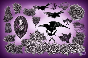 memorial for female that liked the color purple, ravens, gothic moths and 666 tattoo idea