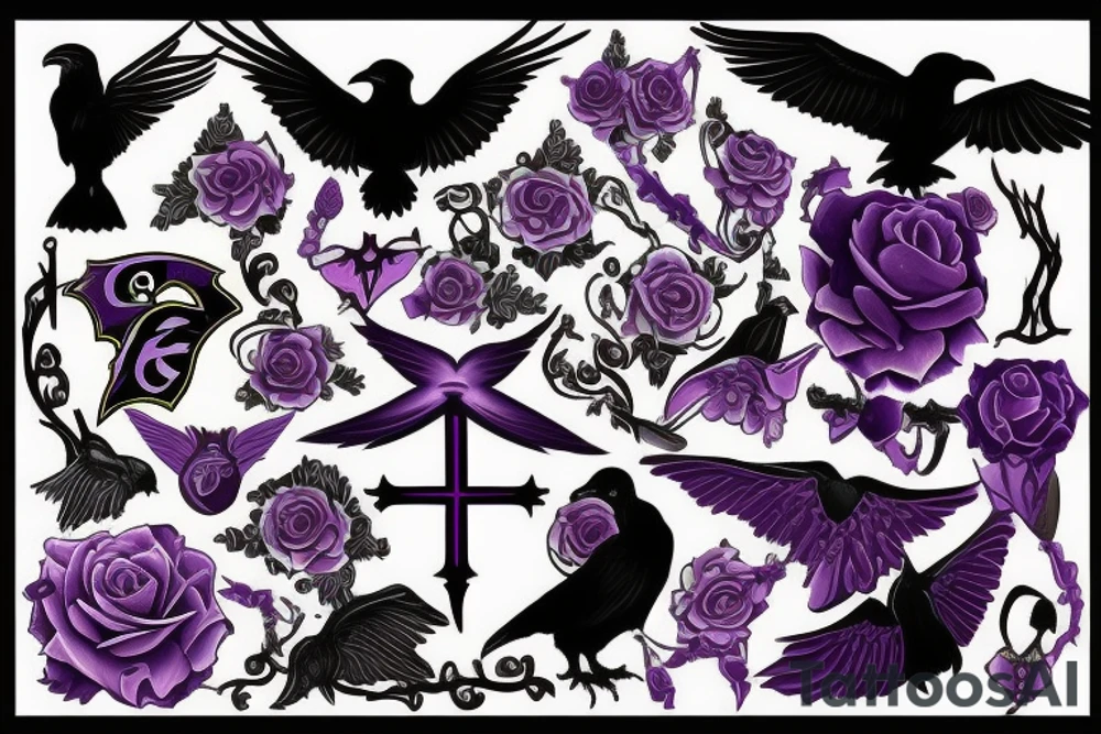 memorial for person that liked the color purple, ravens, gothic moths and 666 tattoo idea