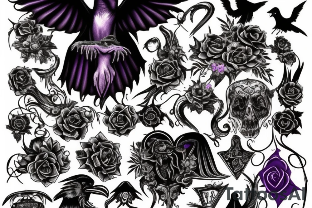 memorial for person that liked the color purple, ravens, gothic moths and 666 tattoo idea