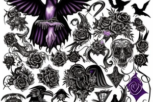 memorial for person that liked the color purple, ravens, gothic moths and 666 tattoo idea
