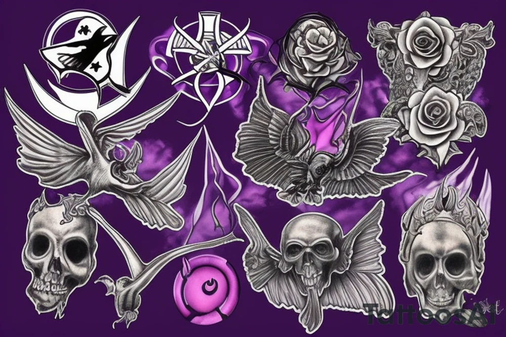 memorial for person that liked the color purple, ravens, gothic moths and satan tattoo idea