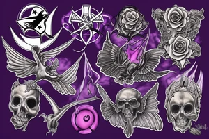 memorial for person that liked the color purple, ravens, gothic moths and satan tattoo idea