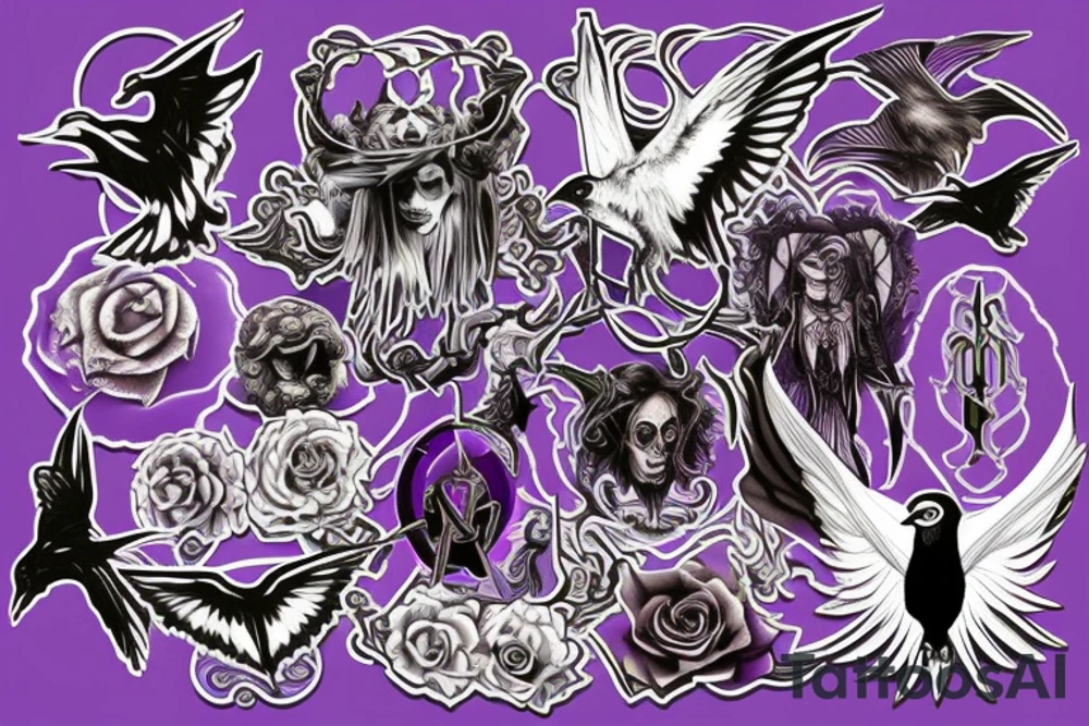 memorial for person that liked the color purple, ravens, gothic moths and satan tattoo idea