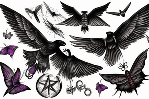 raven and gothic moth guiding spirit into afterlife tattoo idea