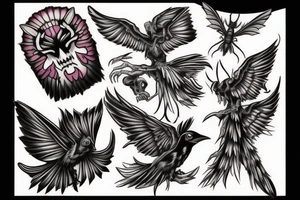 raven and gothic moth guiding spirit into afterlife tattoo idea