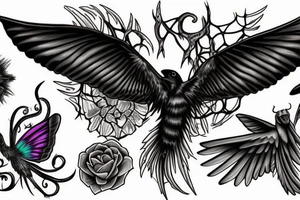 raven and gothic moth guiding spirit into afterlife tattoo idea