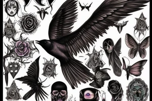 raven and gothic moth guiding soul into afterlife tattoo idea