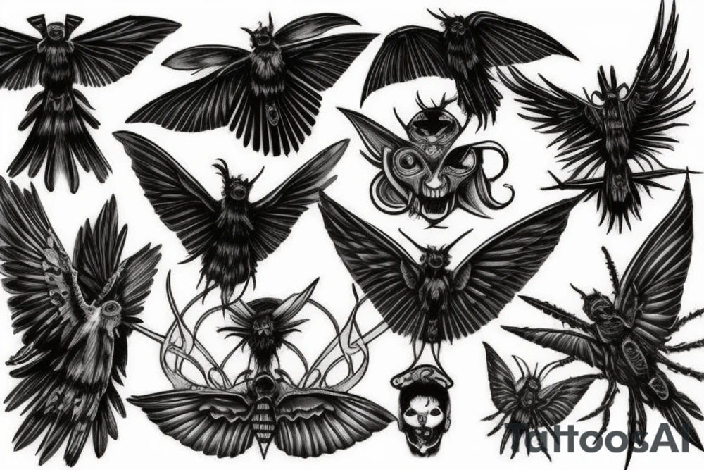 raven and gothic moth guiding soul into afterlife tattoo idea