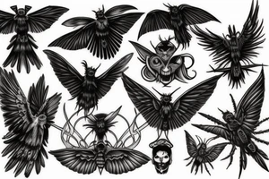 raven and gothic moth guiding soul into afterlife tattoo idea