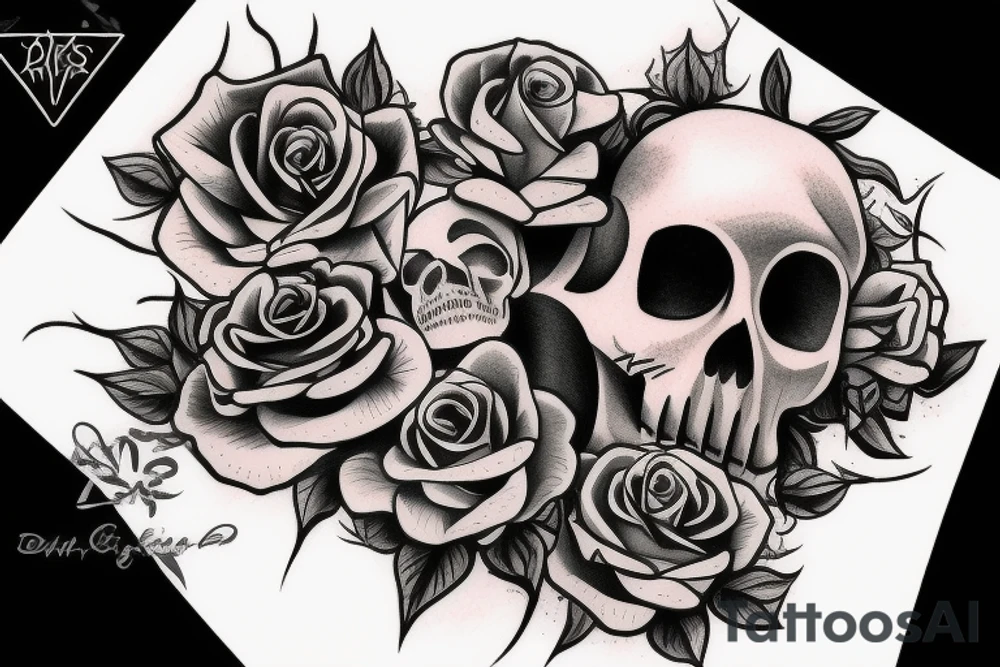 Rose and skull and vines tattoo idea