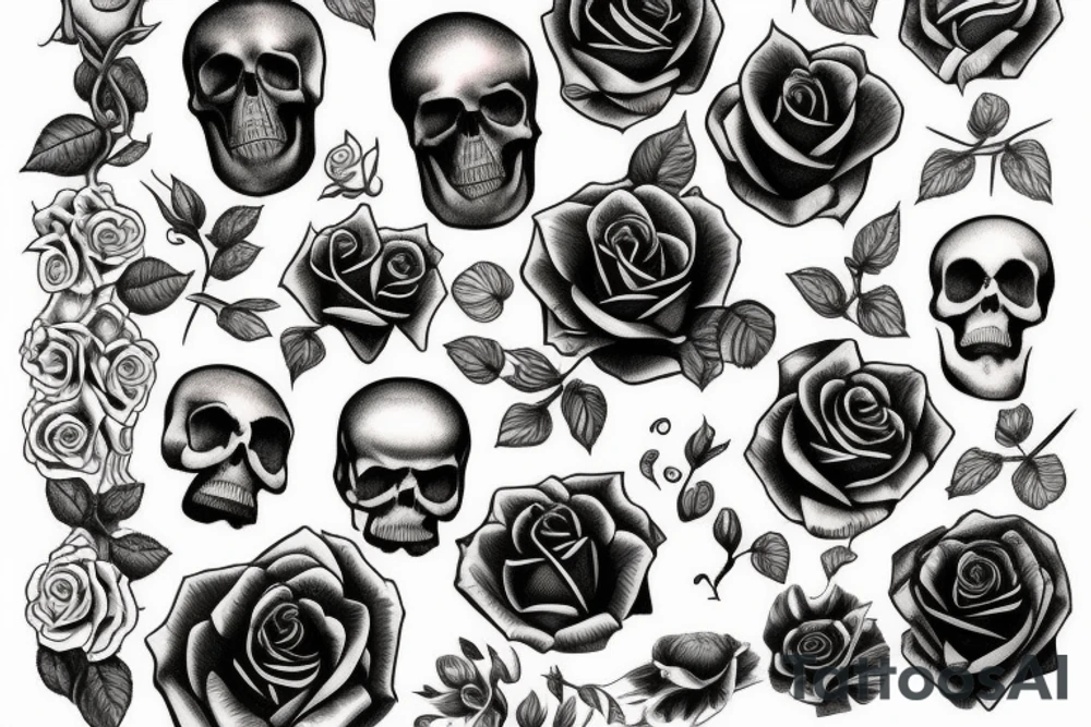 Rose and skull and vines tattoo idea