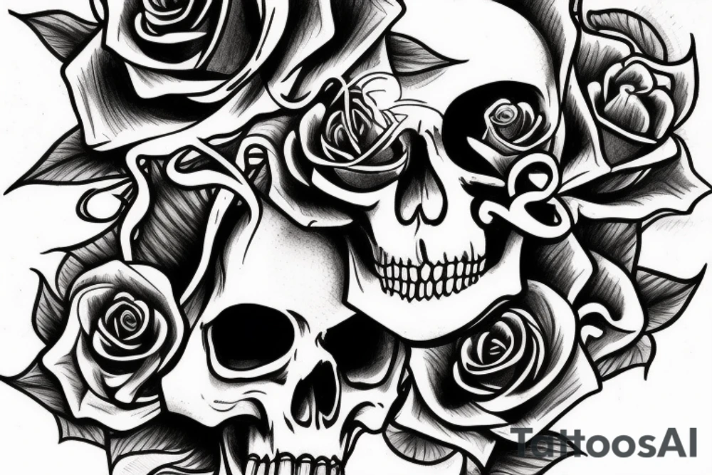 Rose and skull and vines tattoo idea