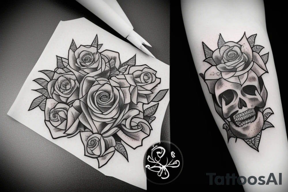 Rose and skull and vines tattoo idea