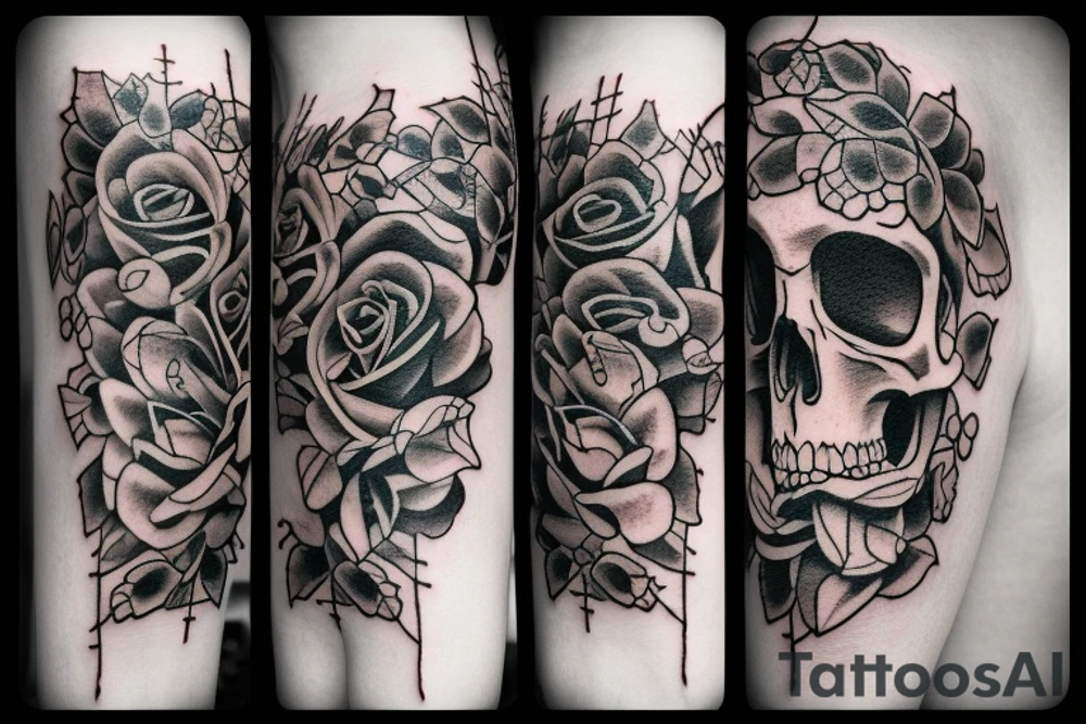 Rose and skull and vines tattoo idea