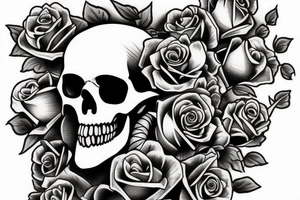 Skull with roses and vines tattoo idea