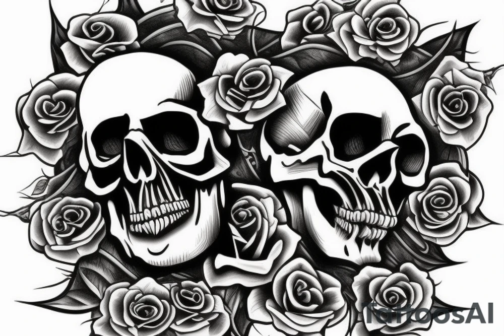 Skull with roses and vines tattoo idea