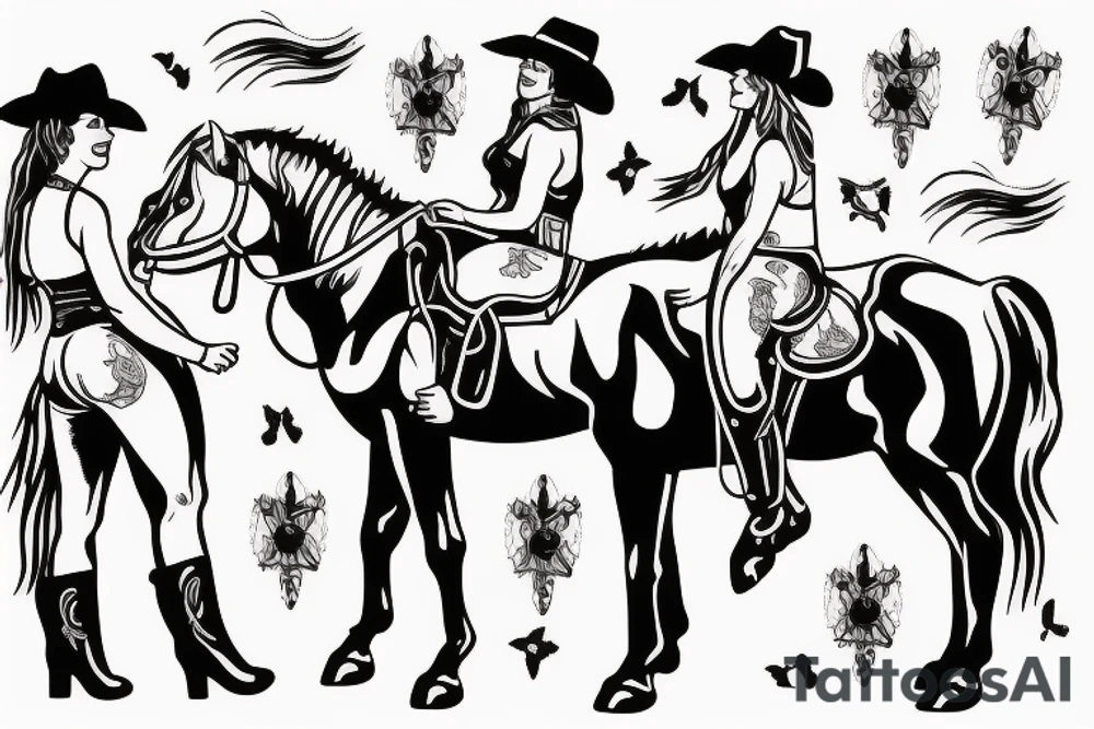 Gay cowgirls on a horse tattoo idea