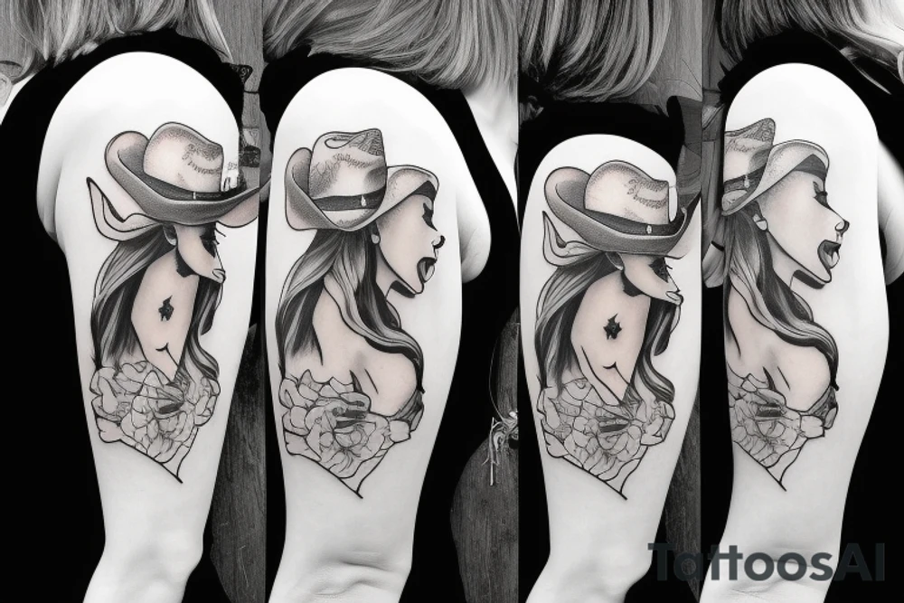 Cowgirl hugging another cowgirls waist on a horse tattoo idea