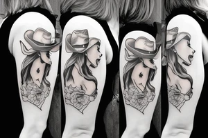 Cowgirl hugging another cowgirls waist on a horse tattoo idea
