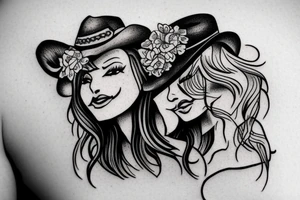 Cowgirl hugging another cowgirl tattoo idea