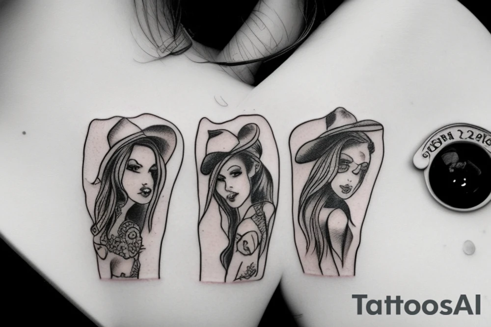 Cowgirl hugging another cowgirl tattoo idea