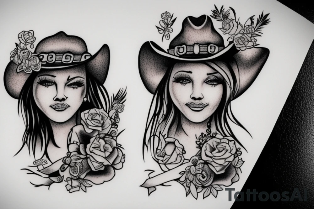 Cowgirl hugging another cowgirl tattoo idea