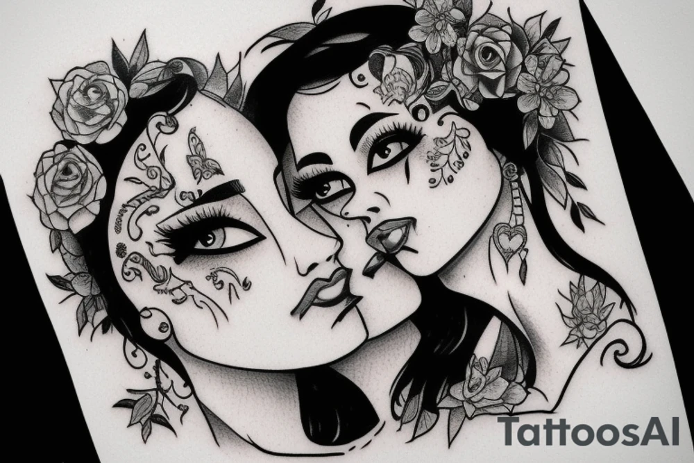 Two women gazing into each others eyes tattoo idea