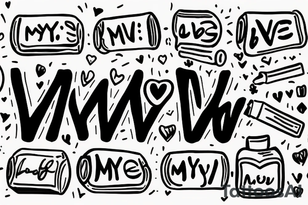 Pills that says “my love”  indicating love as a drug, encased within a pill bottle labeled "Take Daily". tattoo idea