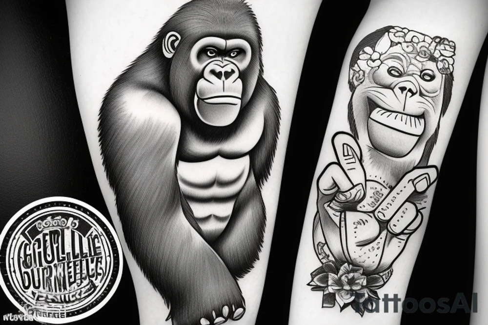 cute Gorilla lifting dumbells tattoo idea