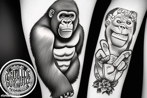 cute Gorilla lifting dumbells tattoo idea
